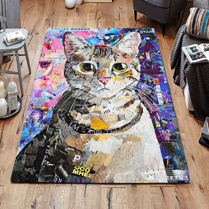 Portrait Cat Rectangle Rug Gift For Cat Lover, Living Room & Outdoor Area Rug