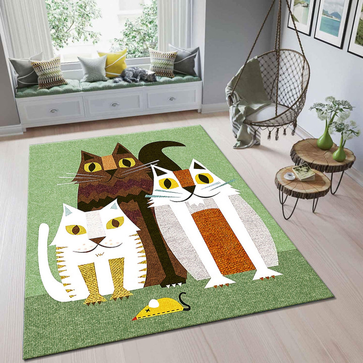 Cute Three Cats Rectangle Rug Gift For Cat Lover, Living Room & Outdoor Area Rug