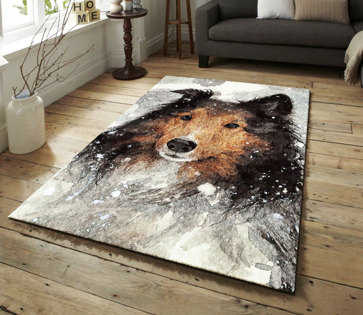 Dog And Snow Rectangle Rug Highlight For Home, Living Room & Outdoor Area Rug