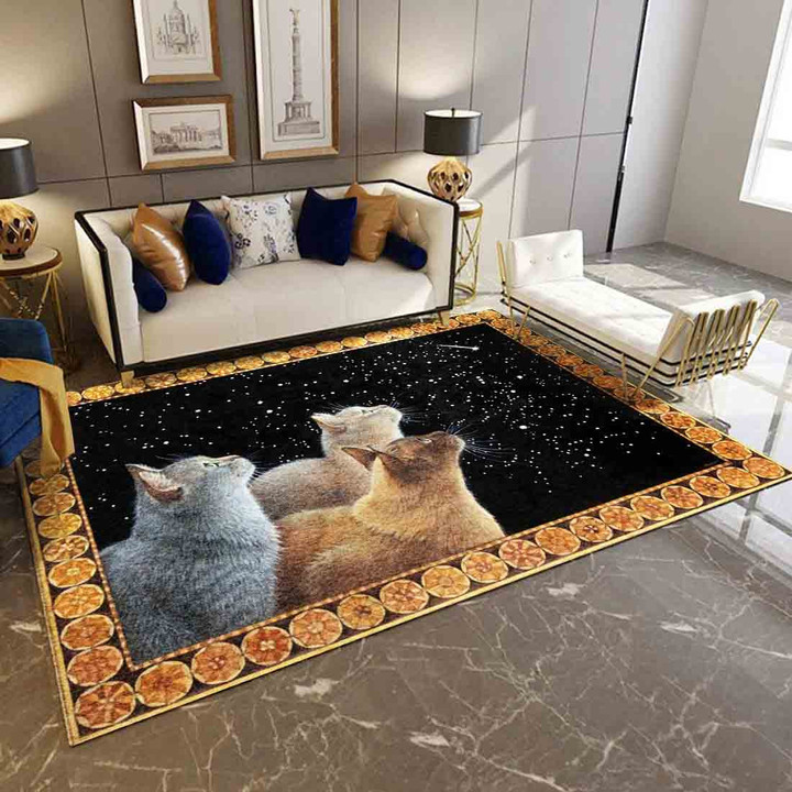 Three Cats Under Star Sky Rectangle Rug Gift For Cat Lover