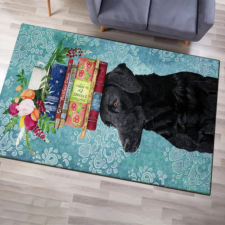 Black Dog & Flower Rectangle Rug Highlight For Home, Living Room & Outdoor Area Rug