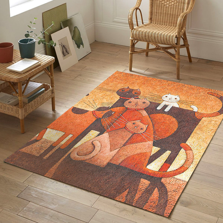 Family Cat In Sunset Rectangle Rug Gift For Cat Lover, Living Room & Outdoor Area Rug