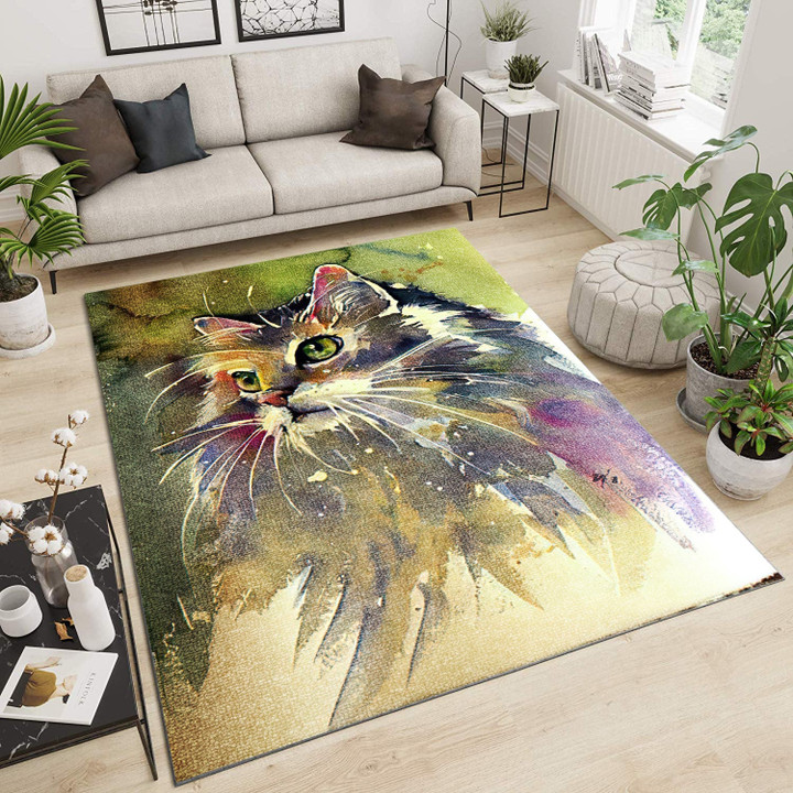 Colorful Portrait Cat Rectangle Rug Gift For Cat Lover, Living Room & Outdoor Area Rug
