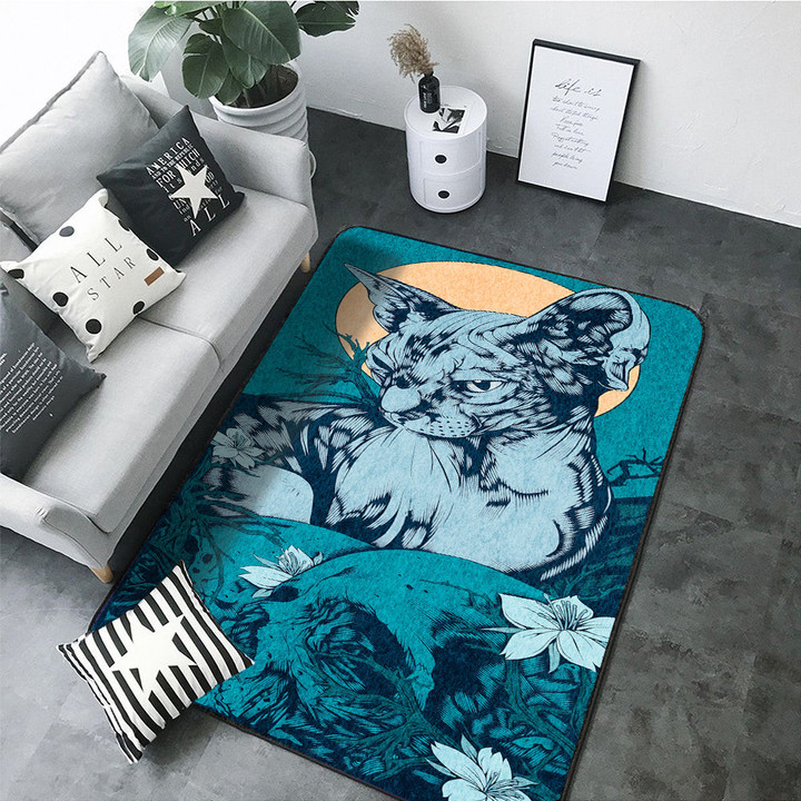 Sphynx Cat At Night Rectangle Rug Gift For Cat Lover, Living Room & Outdoor Area Rug