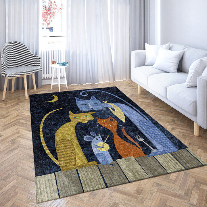 Cats Playing With Mouse Rectangle Rug Gift For Cat Lover