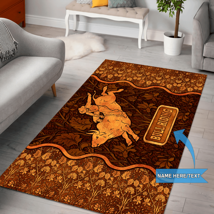 Personalized Name Bull Riding 3D Rug Vintage Style Highlight For Home, Living Room & Outdoor Area Rug