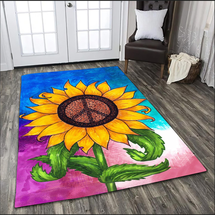 Hippie Sunflower Painting Rug Highlight For Home, Living Room & Outdoor Area Rug