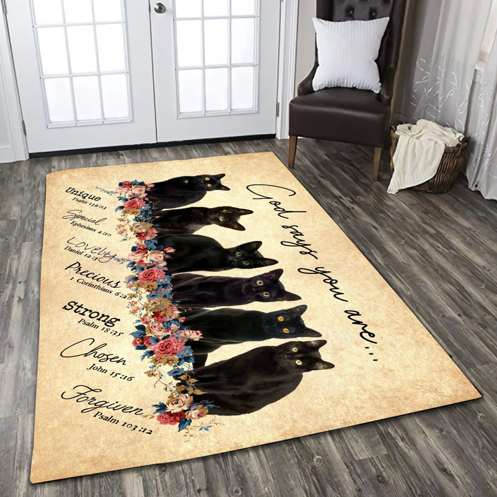 Black Cat-God Says You Are Rug Highlight For Home, Living Room & Outdoor Area Rug