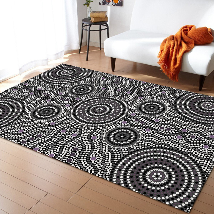Aboriginal Grey Circle Dots Australia Indigenous Painting Art Rug Highlight For Home, Living Room & Outdoor Area Rug