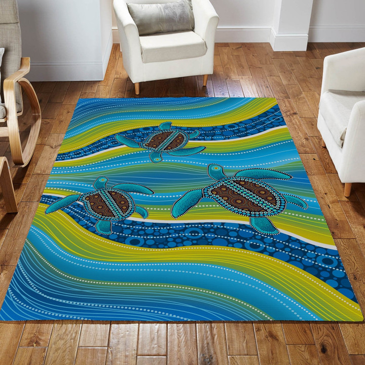 Aboriginal Blue Turtles Australia Indigenous Painting Art Rug, Living Room & Outdoor Area Rug