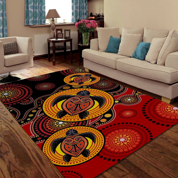 Aboriginal Turtles Australia Indigenous Painting Art Rug Highlight For Home, Living Room & Outdoor Area Rug