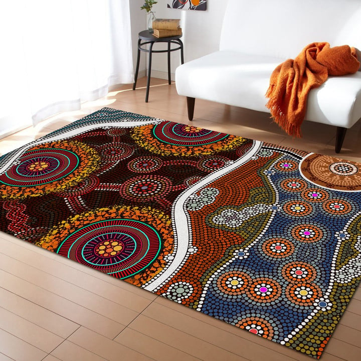 Aboriginal Brown Circle Dots Australia Indigenous Painting Art Rug Highlight For Home, Living Room & Outdoor Area Rug