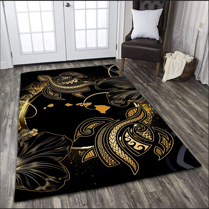 Amazing Polynesian Hawaii Turtle Golden Rug Highlight For Home, Living Room & Outdoor Area Rug
