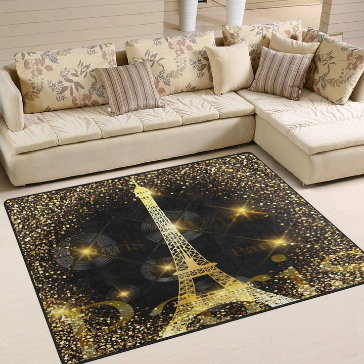 Shiny Paris Eiffel Tower Large Area Rugs Highlight For Home, Living Room & Outdoor Area Rug