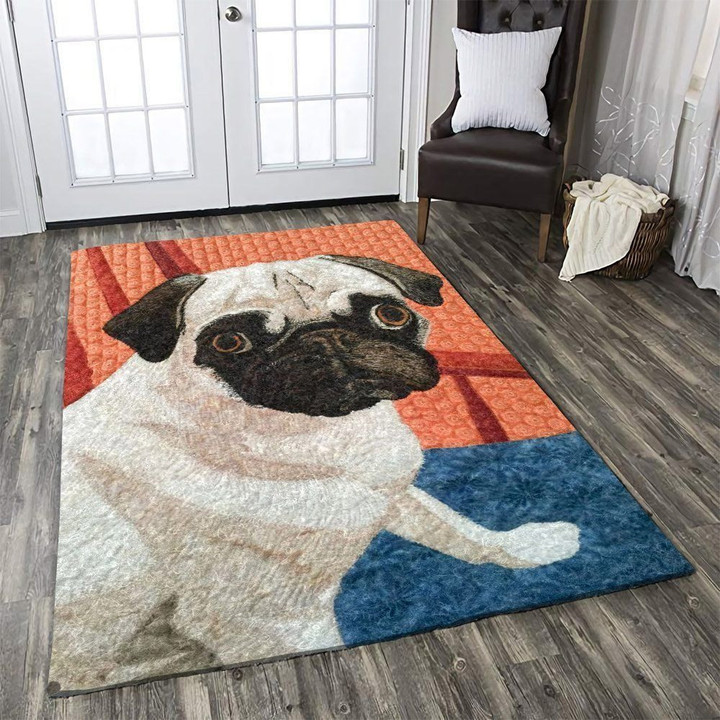 Blue Pug Portrait Large Area Rugs Highlight For Home, Living Room & Outdoor Area Rug