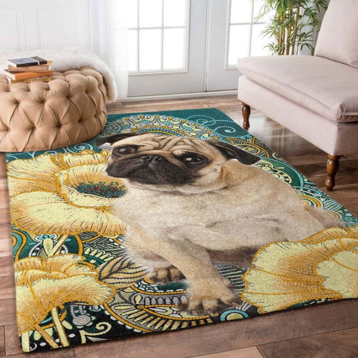 Flower Pug Portrait Large Area Rugs Highlight For Home, Living Room & Outdoor Area Rug