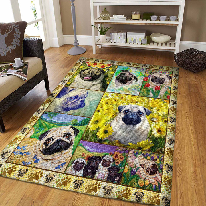 Flower Tile Pug Large Area Rugs Highlight For Home, Living Room & Outdoor Area Rug
