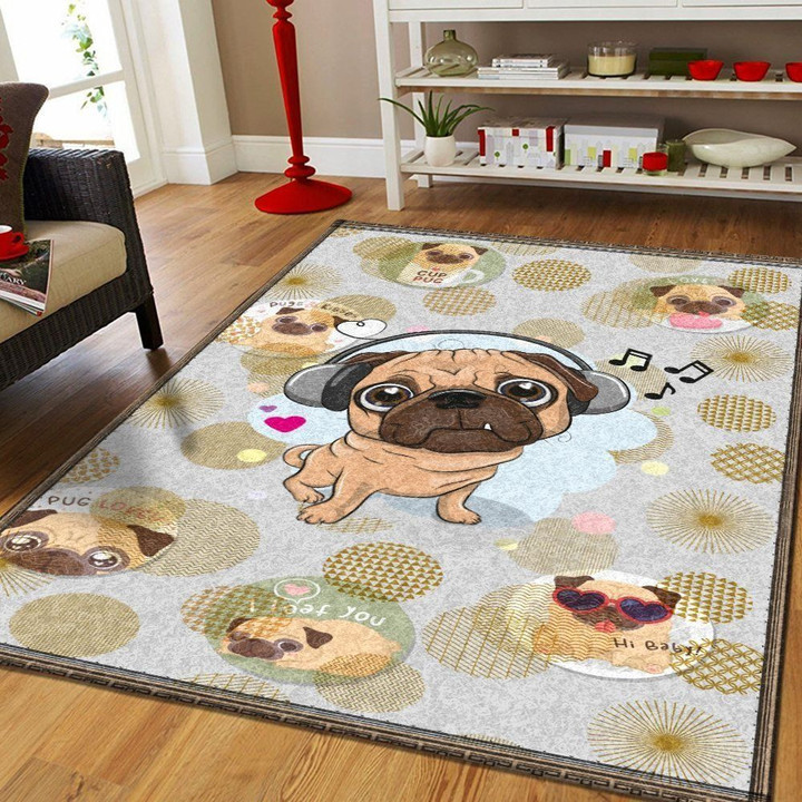 Headphone Pug Large Area Rugs Highlight For Home, Living Room & Outdoor Area Rug