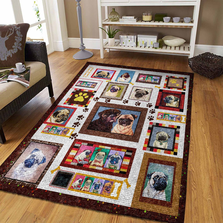Pug Tile Portraits Large Area Rugs Highlight For Home, Living Room & Outdoor Area Rug