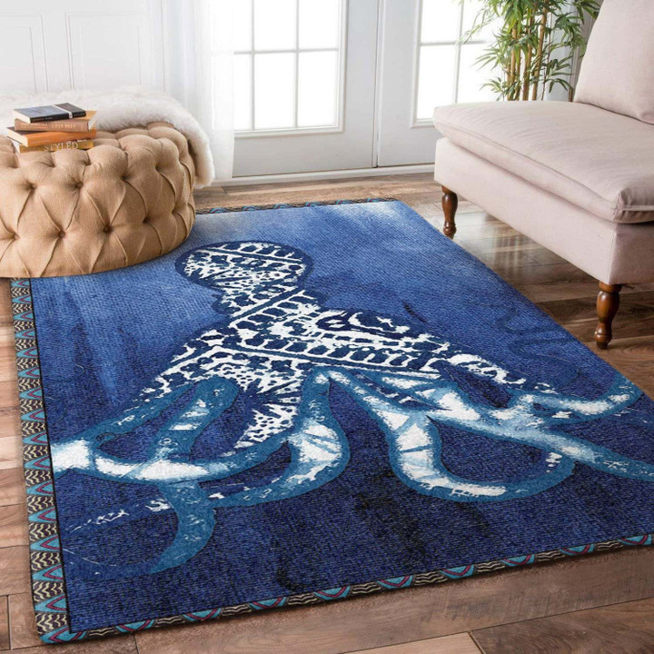 Bohemian Blue Octopus Large Area Rugs Highlight For Home, Living Room & Outdoor Area Rug