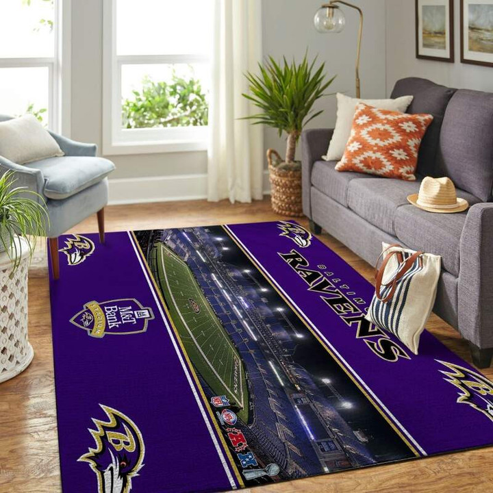 Modern Fan Haven With Baltimore Ravens Living Room Area Rug.