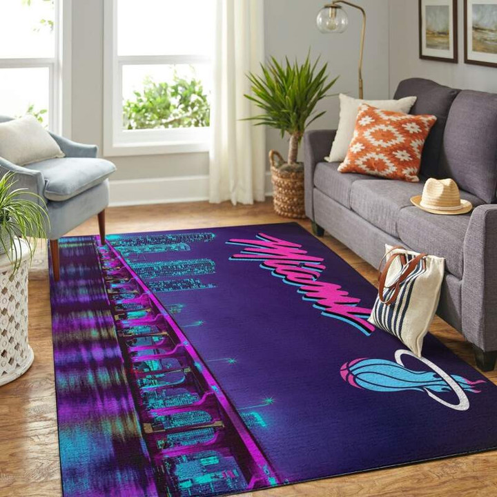 Fervent Fan's Haven With Miami Heat Living Room Area Rug.