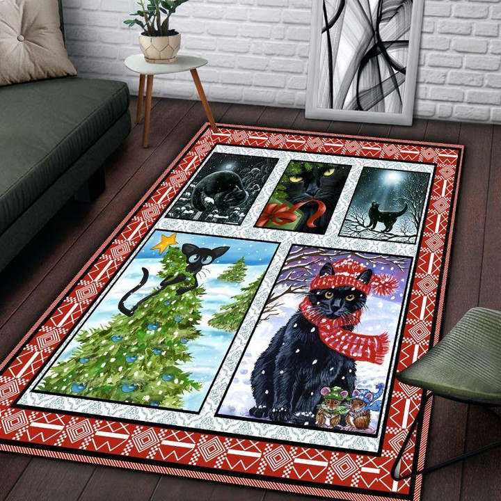 Black Cat Merry Christmas Large Area Rugs Highlight For Home, Living Room & Outdoor Area Rug