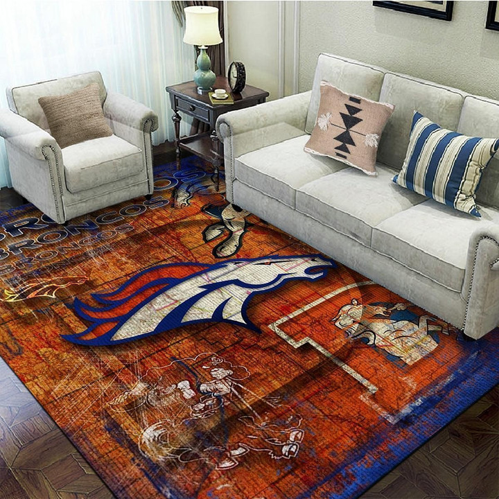 Sunday Victory Threads With Living Room Area Rug For Denver Broncos Fans.