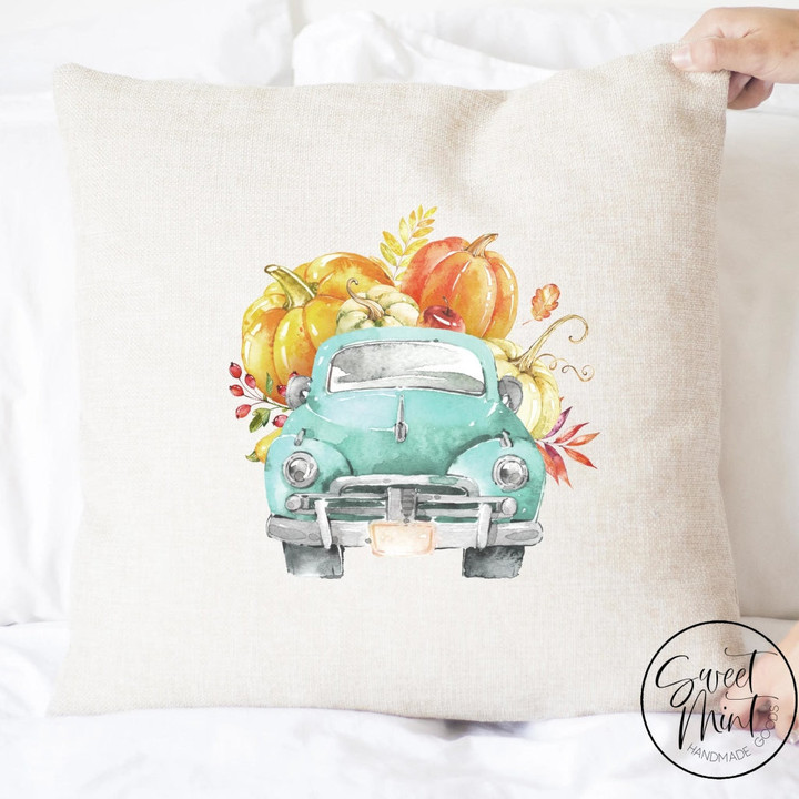 Old Truck Head On with Pumpkins Pillow Cover - Fall / Autumn Pillow Cover