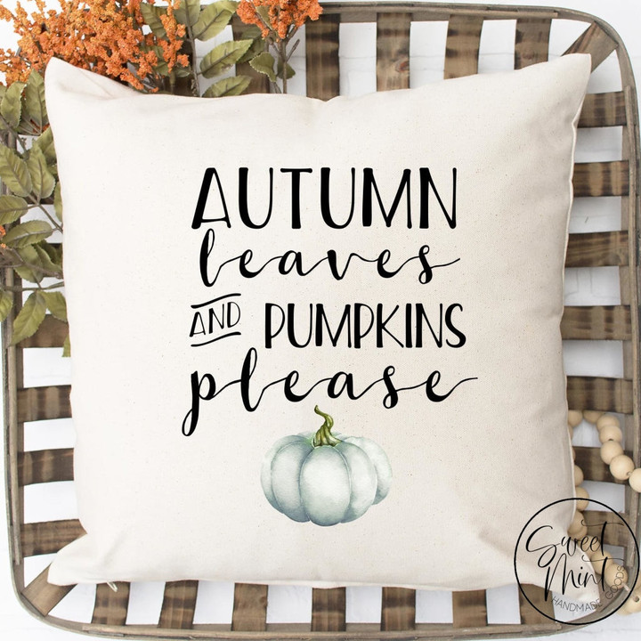 Autumn Leaves and Pumpkins Please Pillow Cover - Blue Pumpkin - Fall / Autumn Pillow