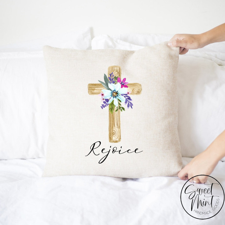 Rejoice Floral Cross Pillow Cover