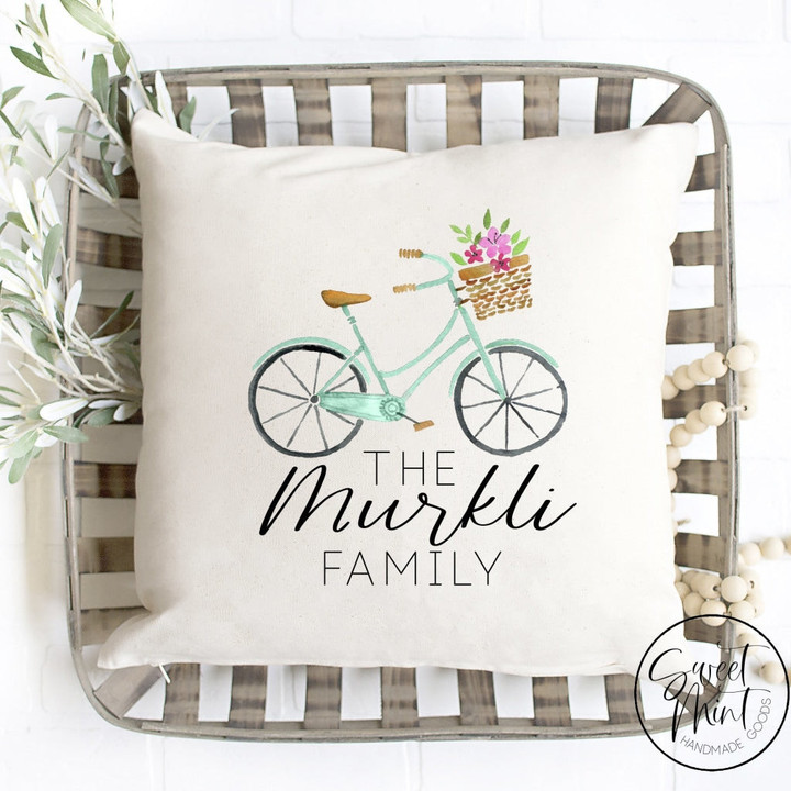 Custom Last Name Family Bike Pillow Cover