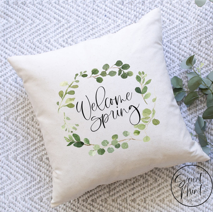 Welcome Spring Greenery Wreath pillow cover