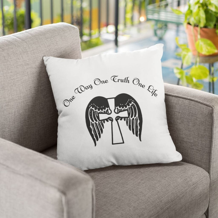 Bible Verse Pillow - Jesus Pillow - Gift For Christian - One Way One Truth One Life Christian Pillow