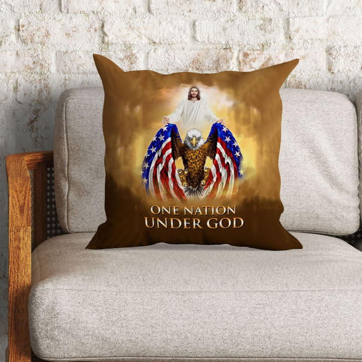 Bible Verse Pillow - Jesus Pillow - American Flag, Eagle Pillow - Gift For Christian - One Nation Under God Christian Pillow