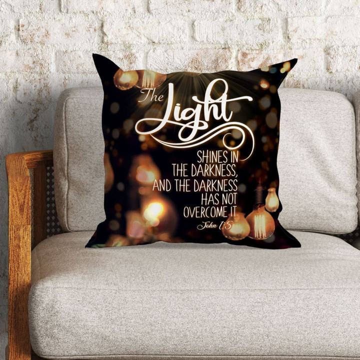 Bible Verse Pillow - Jesus Pillow - Christian, Lights Pillow - Gift For Christian - John 1:5 The light shines in the darkness Pillow