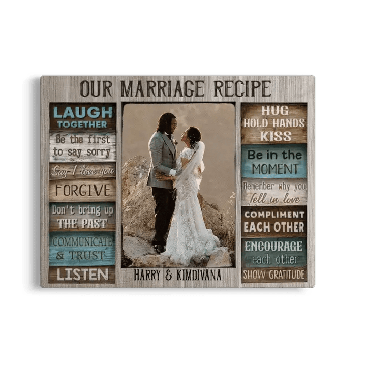 Personalized Canvas Prints Custom Couple Photo and Name - For Our Forever Love - Marriage Recipe