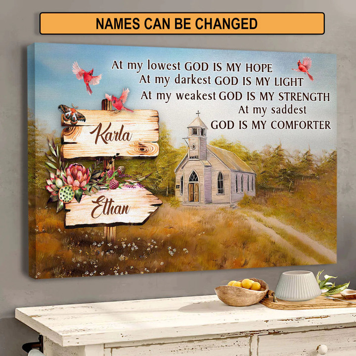Couple Landscape Canvas - Personalized God, Church, Cardinal Bird Canvas - Custom Gift For Christian Couple, Spouse, Lover - God Is My Hope