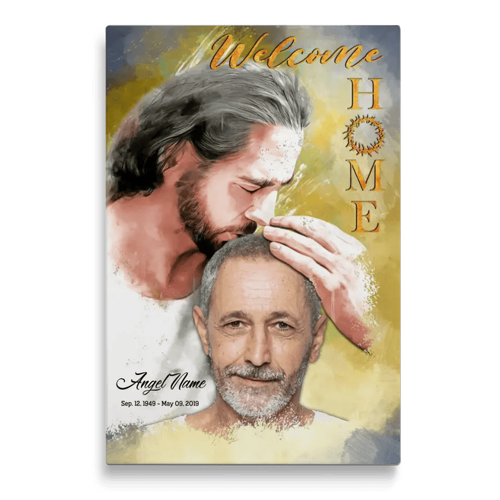 Personalized Canvas Prints, Custom Photo, Sympathy Gifts, Memorial Gift, Safe In The Arms Of Jesus, Welcome Home Watercolor Style