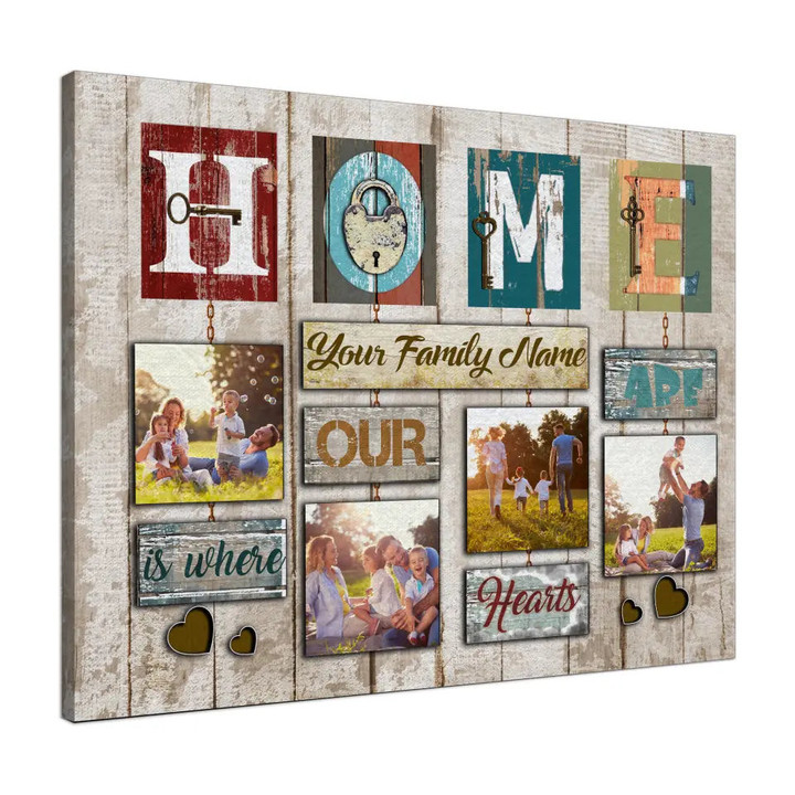 Personalized Family Canvas, Custom Photo Gift For Family, Vintage Home Is Where Our Hearts Are