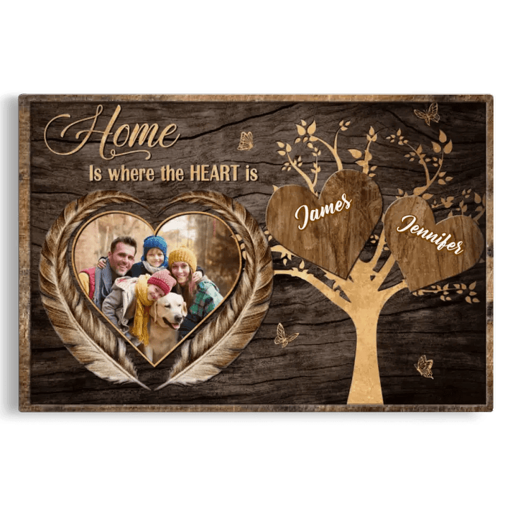 Personalized Canvas Prints, Custom Photo, Gift For Family, Home Is Where The Heart Is