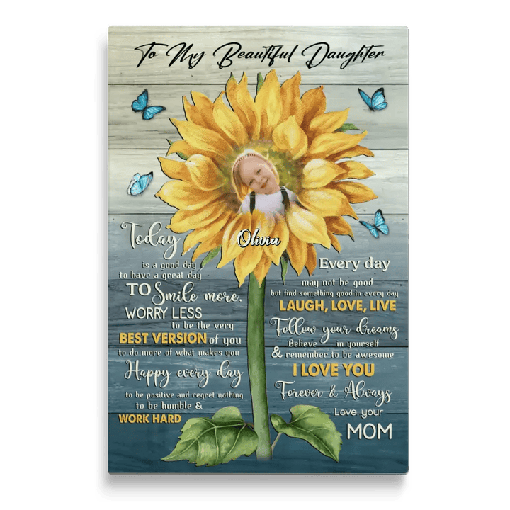 Personalized Canvas Prints Custom Photo, Gifts For Daughter Sunflower, To My Beautiful Daughter
