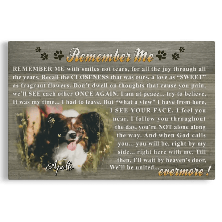 Personalized Canvas Prints, Custom Photo, Dog Memorial Gifts, Pet Loss Gifts, Remember Me With Smiles Not Tears