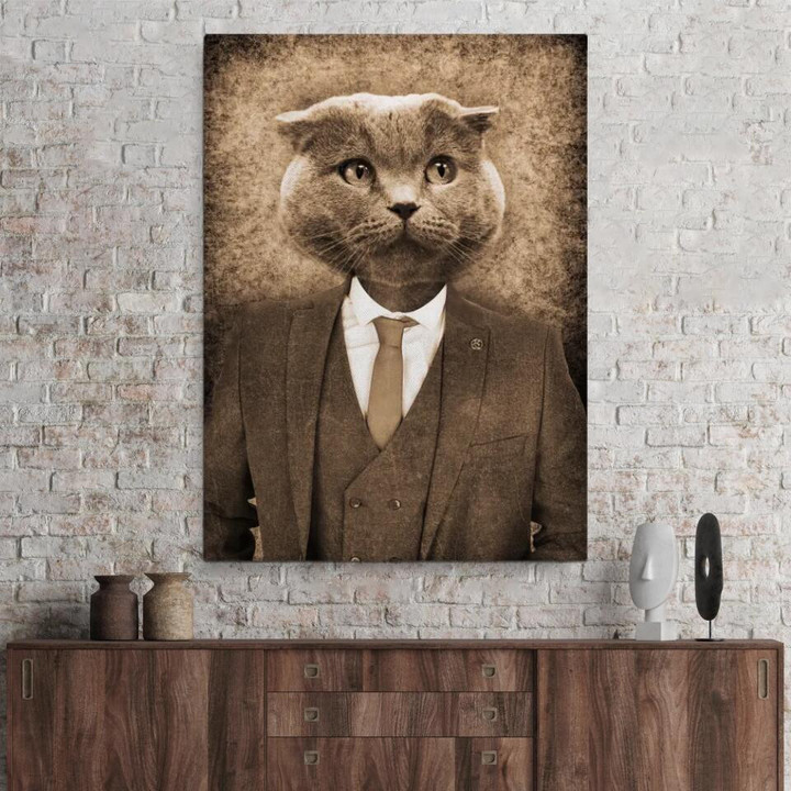 Personalized Cat Canvas, Cat Portrait Canvas, Custom Photo Vintage Cat