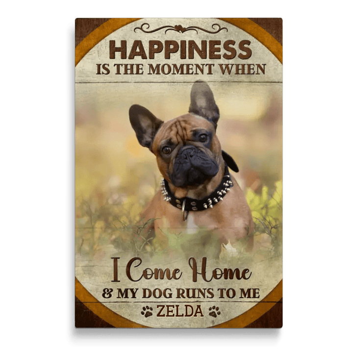 Personalized Canvas Prints, Custom Photo, Pet Photo Gifts, Happiness Is The Moment Wall Art Decor, Gifts For Dog Lovers