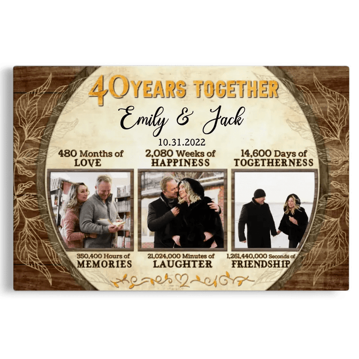 Personalized Canvas Prints, Custom Photo, Gift For Couple, 40th Anniversary Gift For Husband and Wife, 40 Years Together