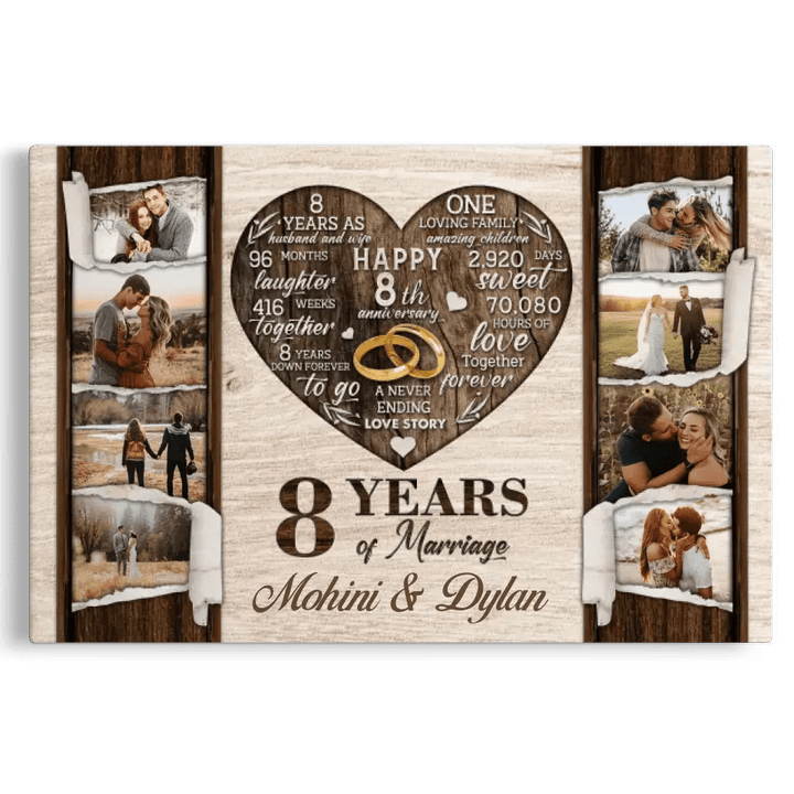 Personalized Canvas Prints, Custom Photo, Gift For Couple, 8th Anniversary Gift For Husband and Wife, 8 Years Of Marriage