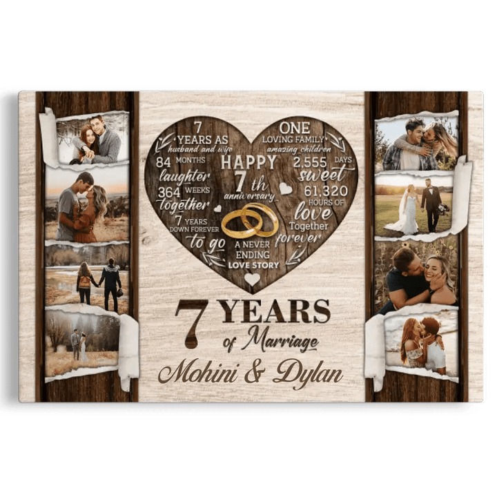Personalized Canvas Prints, Custom Photo, Gift For Couple, 7th Anniversary Gift For Husband and Wife, 7 Years Of Marriage