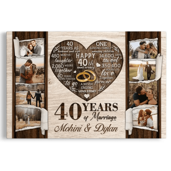 Personalized Canvas Prints, Custom Photo, Gift For Couple, 40th Anniversary Gift For Husband and Wife, 40 Years Of Marriage