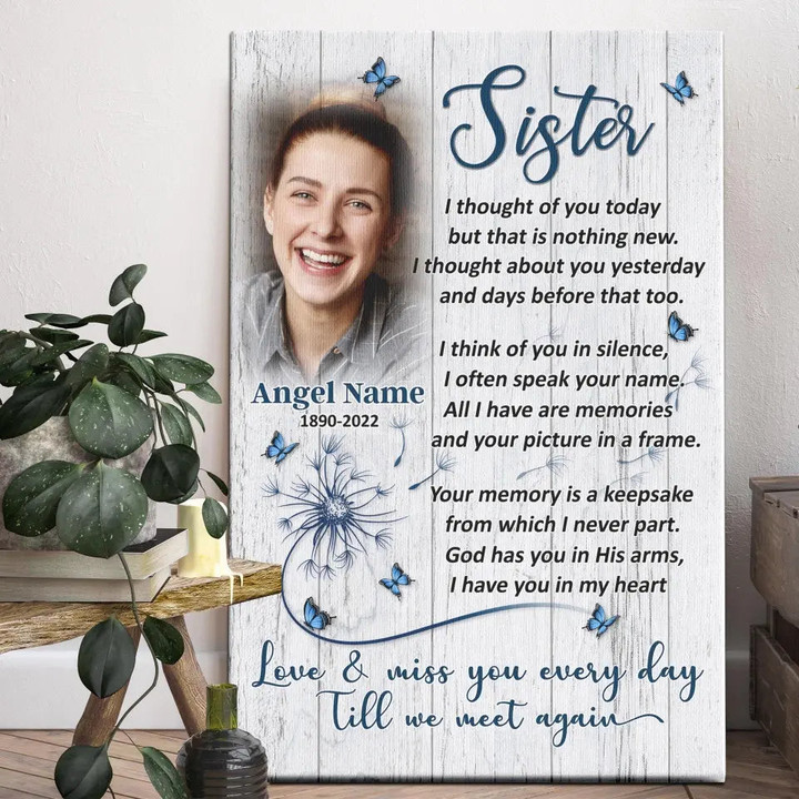 Personalized Canvas Prints, Upload Photo And Name, Memorial Gifts For Loss Of Sister, Memorial Gift, Love And Miss You Every Day